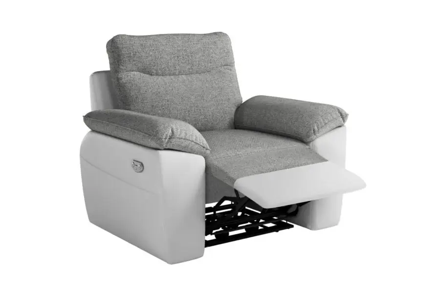 ROSS Fauteuil de relaxation électrique en tissu et similé blanc/gris