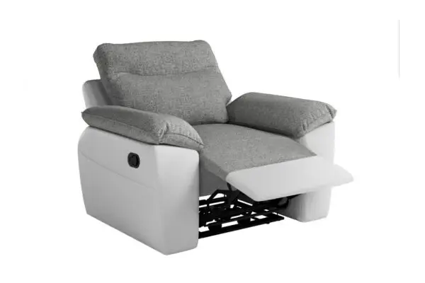 ROSS Fauteuil de relaxation manuel en tissu et simili blanc gris