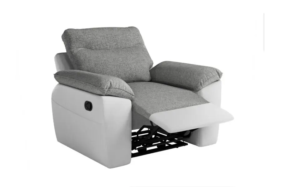 ROSS Fauteuil de relaxation manuel en tissu et simili blanc gris
