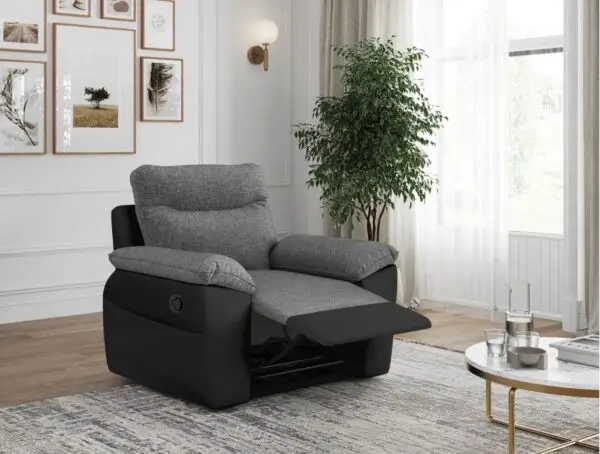 ROSS Fauteuil de relaxation manuel en tissu et simili  noir/gris – Image 2