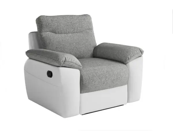 ROSS Fauteuil de relaxation manuel en tissu et simili blanc gris – Image 3