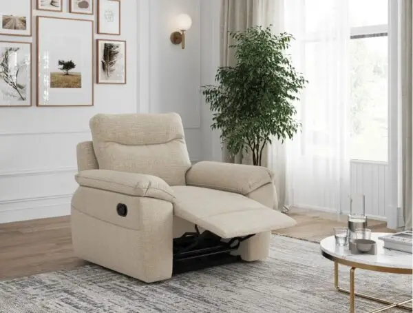 ROSS Fauteuil de relaxation manuel en tissu texturé 3D beige – Image 2