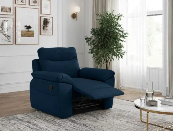 ROSS Fauteuil de relaxation manuel en tissu texturé 3D bleu foncé – Image 2
