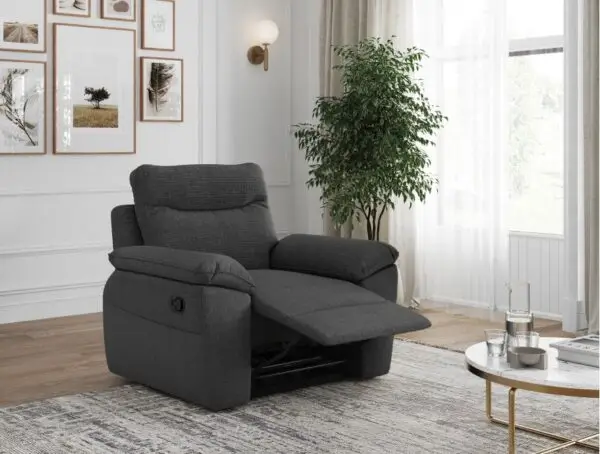 ROSS Fauteuil de relaxation manuel en tissu texturé 3D gris foncé – Image 2