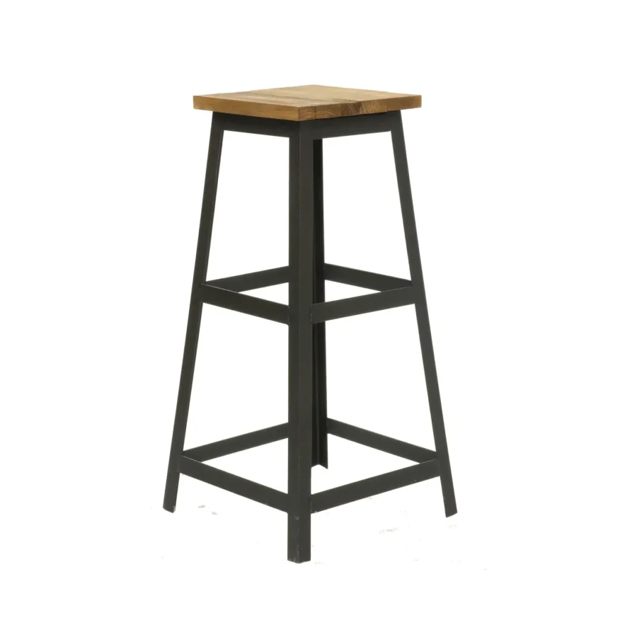 Tabouret haut industriel bois recyclé et fer, 70 cm