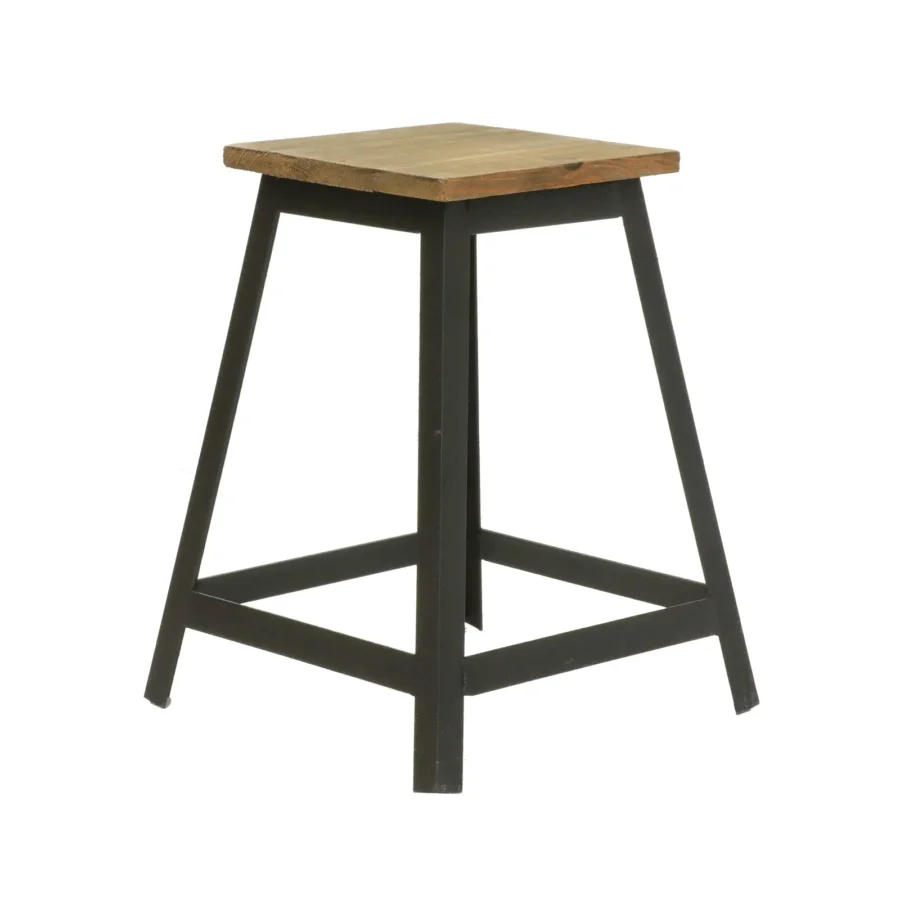 Tabouret industriel bois recyclé et fer, 47 cm