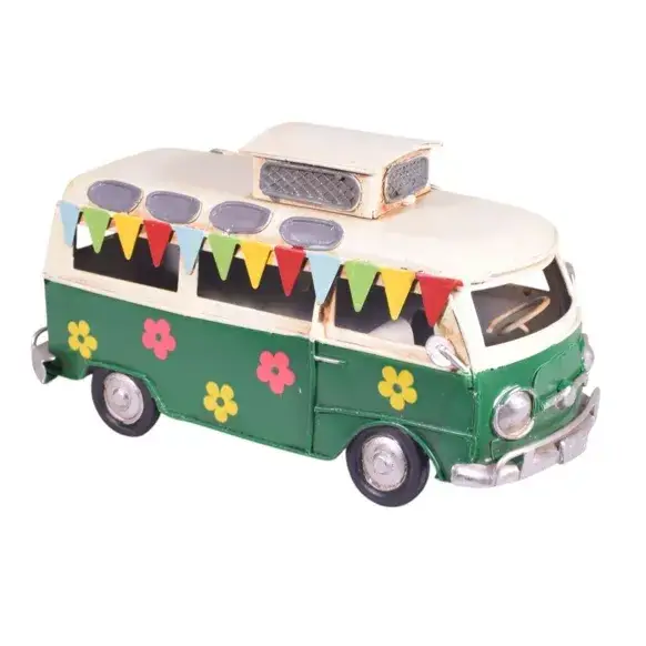 Modèle de bus fourgon en métal vert rétro 17 cm