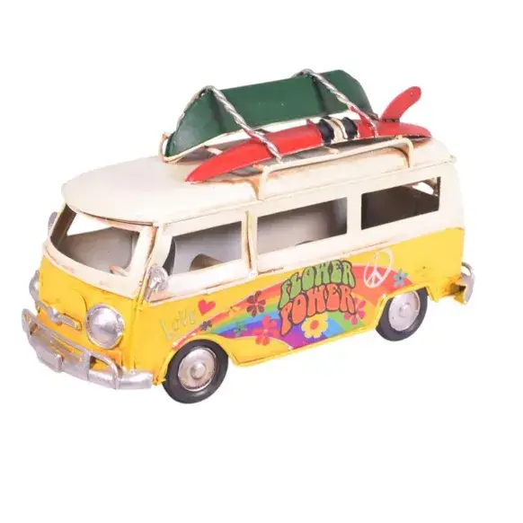 Modèle de bus fourgon en métal jaune rétro 17 cm