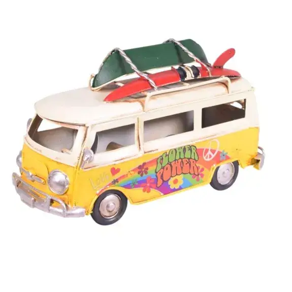 Modèle de bus fourgon en métal jaune rétro 17 cm – Image 2