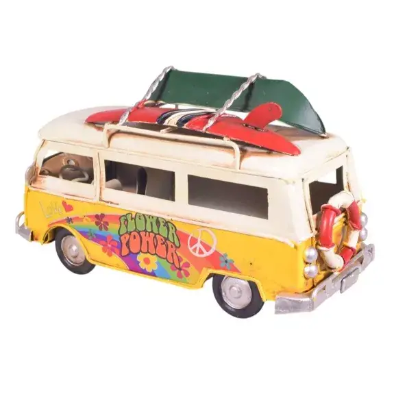 Modèle de bus fourgon en métal jaune rétro 17 cm – Image 3