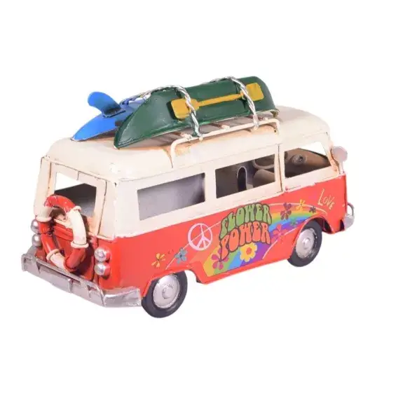 Modèle de bus fourgon en tôle rouge rétro 17 cm – Image 3