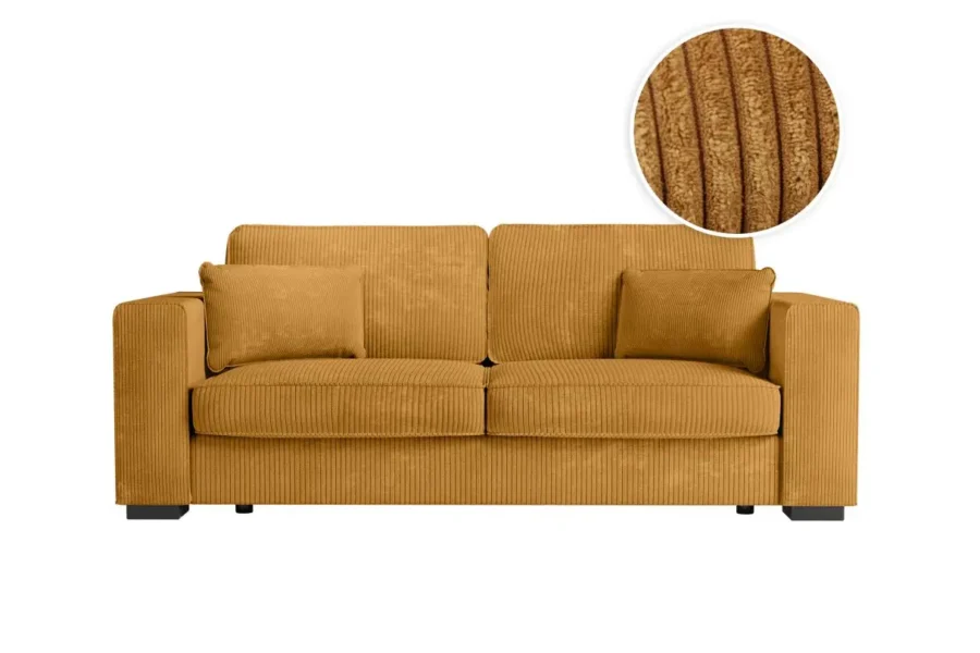BELAGA Canapé droit fixe 3 places en velours côtelé jaune