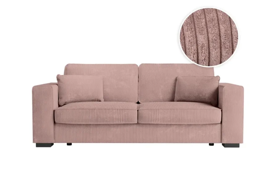 BELAGA Canapé droit fixe 3 places en velours côtelé rose