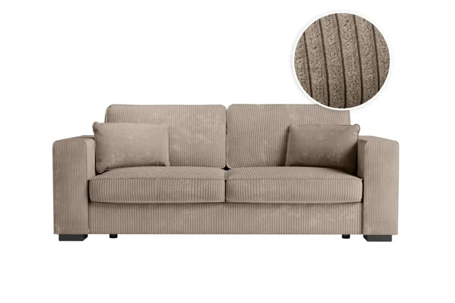BELAGA Canapé droit fixe 3 places en velours côtelé taupe
