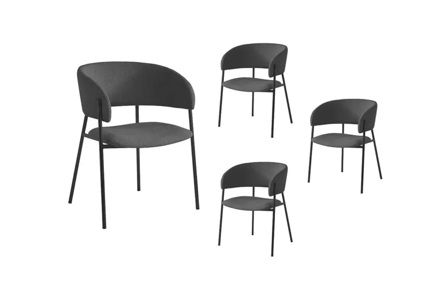 BOLD lot de quatre chaises en velours côtelé  gris foncé