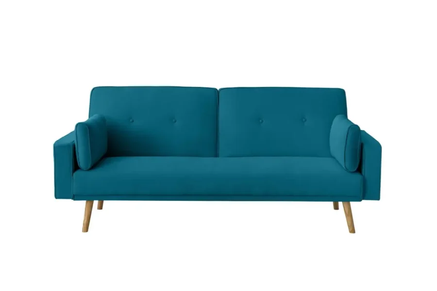 DIANA Canapé droit 3 places scandinave convertible en tissu  bleu pétrole
