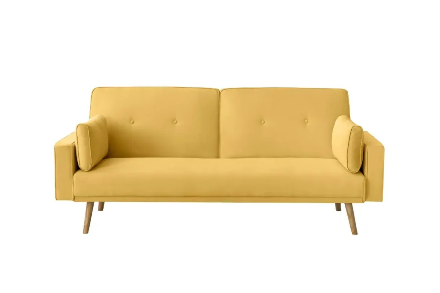 DIANA Canapé droit 3 places scandinave convertible en tissu jaune
