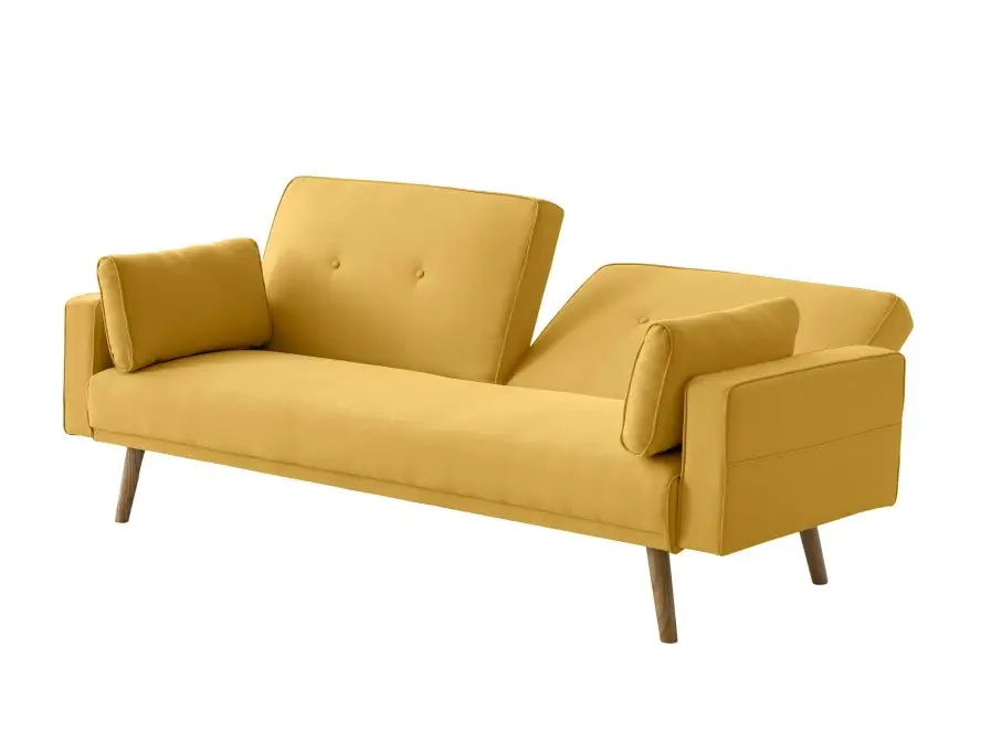 DIANA Canapé droit 3 places scandinave convertible en tissu jaune – Image 6