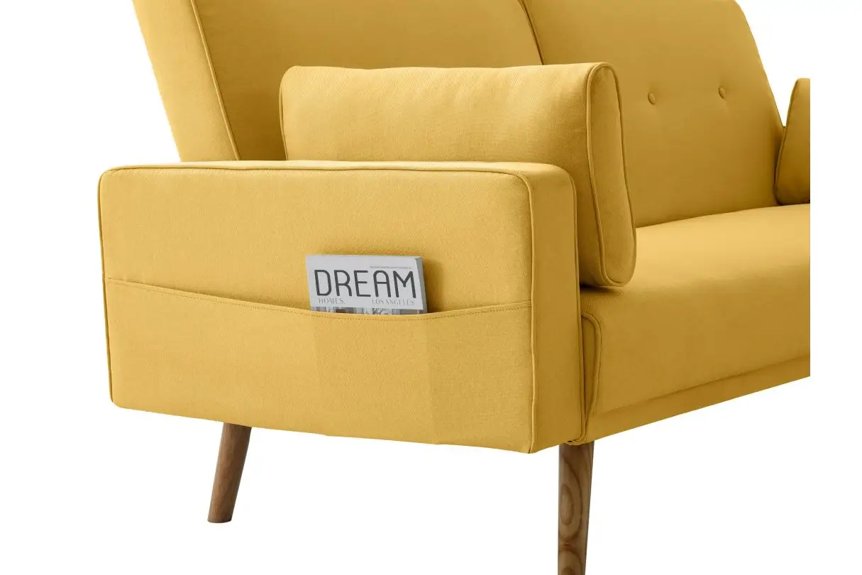 DIANA Canapé droit 3 places scandinave convertible en tissu jaune – Image 7