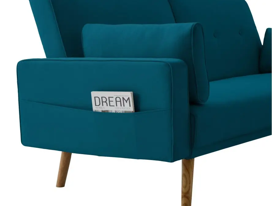 DIANA Canapé droit 3 places scandinave convertible en tissu  bleu pétrole – Image 8