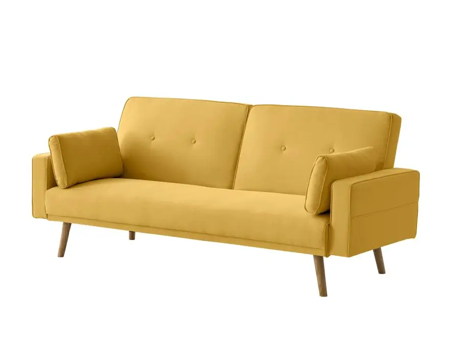 DIANA Canapé droit 3 places scandinave convertible en tissu jaune – Image 8