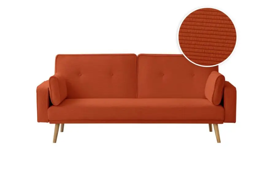 DIANA Canapé droit 3 places scandinave en velours côtelé terracota