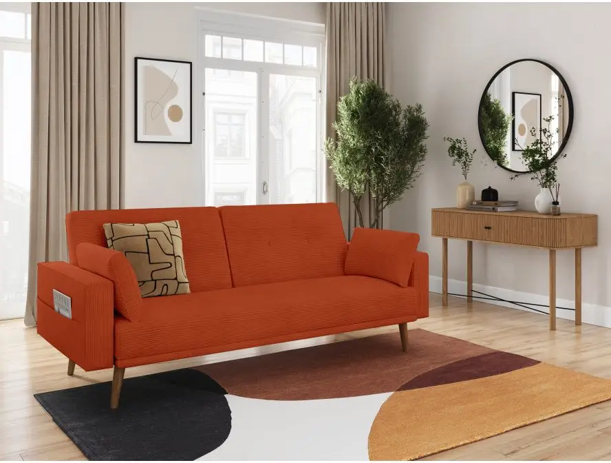 DIANA Canapé droit 3 places scandinave en velours côtelé terracota – Image 2