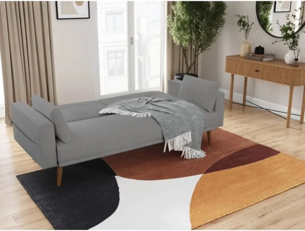 DIANA Canapé droit 3 places scandinave en velours côtelé gris – Image 3