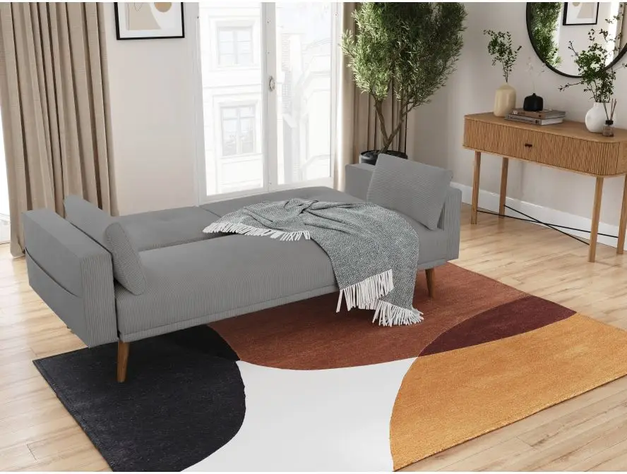 DIANA Canapé droit 3 places scandinave en velours côtelé gris – Image 3