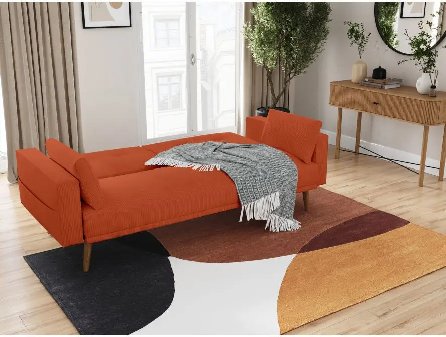 DIANA Canapé droit 3 places scandinave en velours côtelé terracota – Image 3