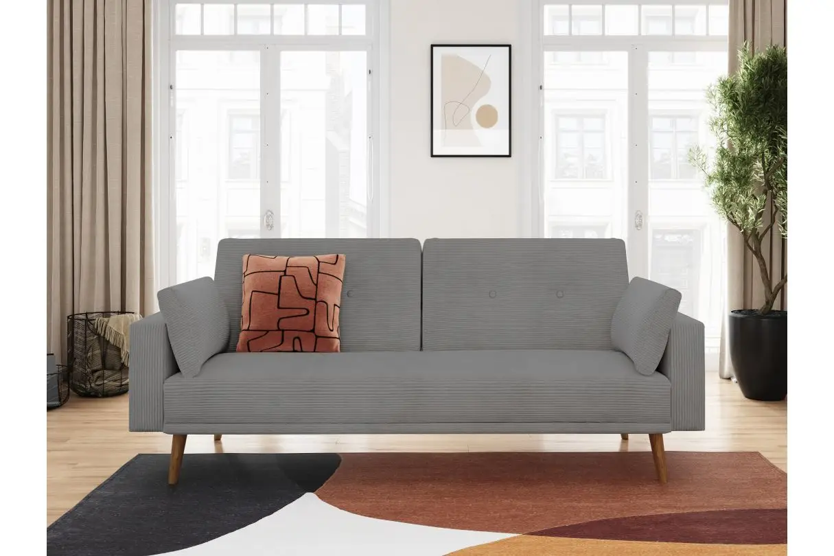 DIANA Canapé droit 3 places scandinave en velours côtelé gris – Image 4