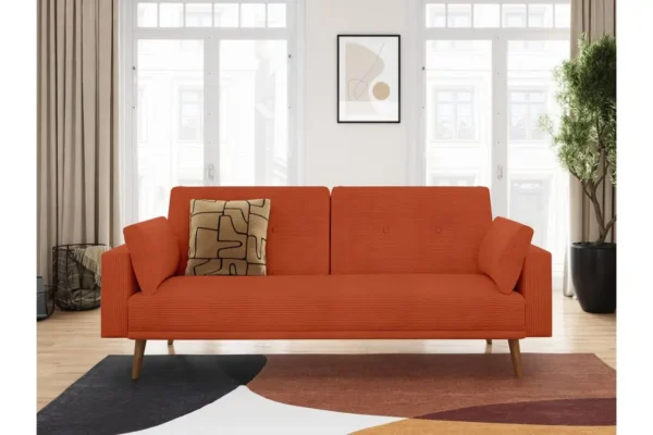 DIANA Canapé droit 3 places scandinave en velours côtelé terracota – Image 4