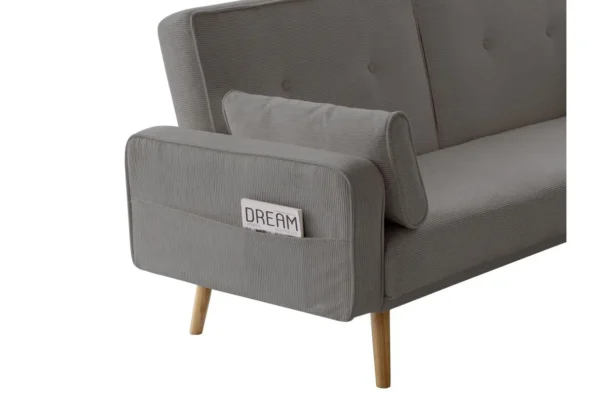 DIANA Canapé droit 3 places scandinave en velours côtelé gris – Image 7