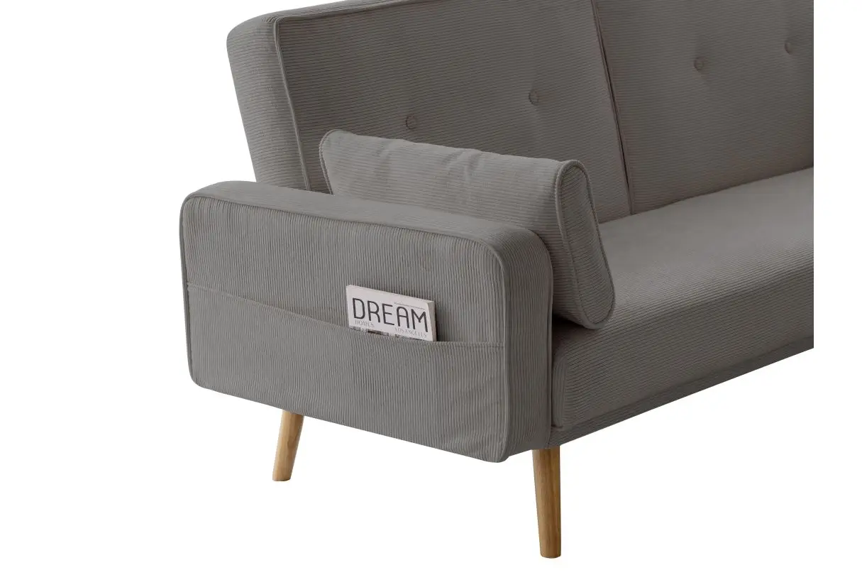 DIANA Canapé droit 3 places scandinave en velours côtelé gris – Image 7