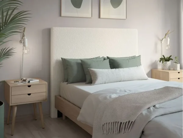 LAUREL Tête de lit en tissu bouclettes BLANC largeur 140 cm – Image 2