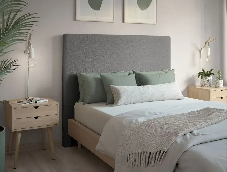 LAUREL Tête de lit en tissu bouclettes GRIS largeur 140 cm – Image 2