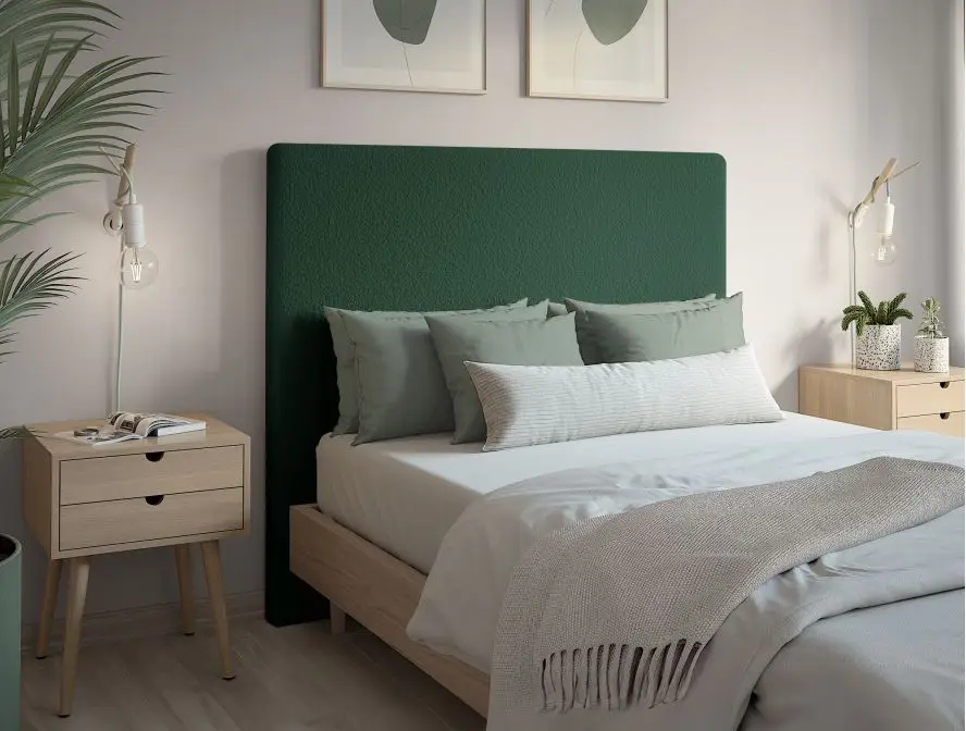 LAUREL Tête de lit en tissu bouclettes VERT FONCE largeur 140 cm – Image 2