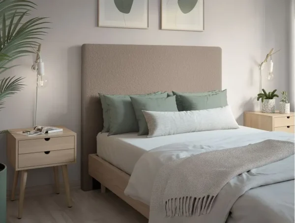 LAUREL Tête de lit en tissu bouclettes taupe largeur 140 cm – Image 2