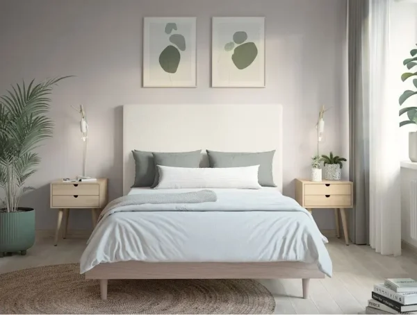 LAUREL Tête de lit en tissu bouclettes BLANC largeur 140 cm – Image 3