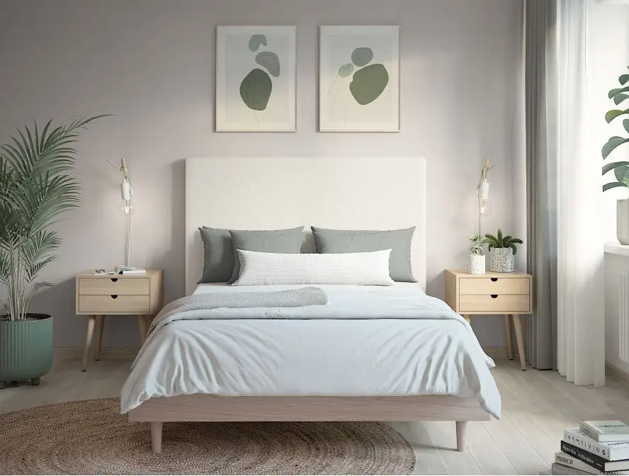 LAUREL Tête de lit en tissu bouclettes BLANC largeur 140 cm – Image 3