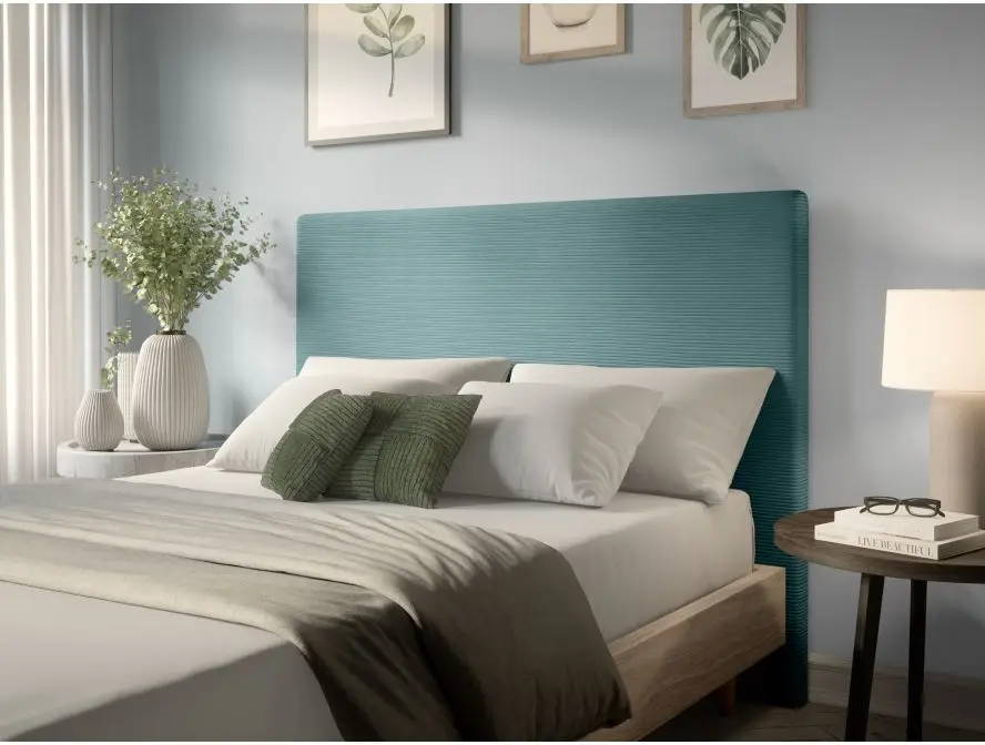 LAUREL Tête de lit en velours côtelé  bleu clair largeur 140 cm – Image 2