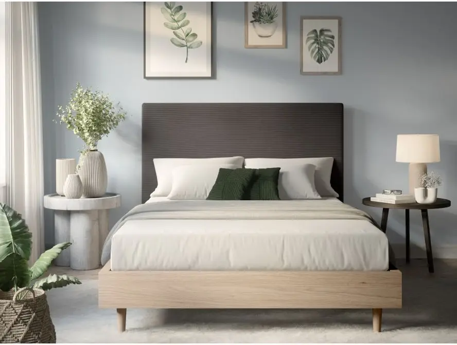 LAUREL Tête de lit en velours côtelé  GRIS FONCE largeur 140 cm – Image 3