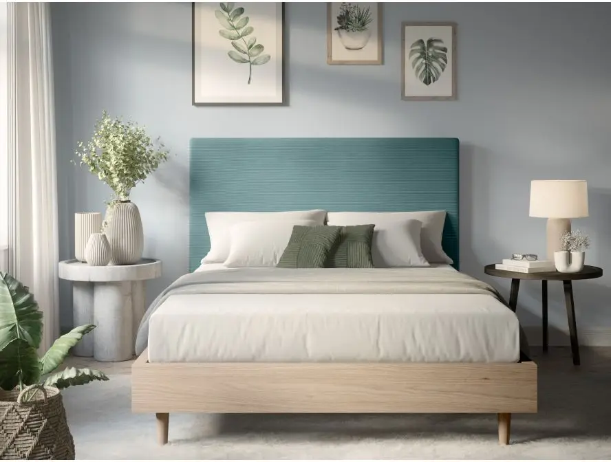 LAUREL Tête de lit en velours côtelé  bleu clair largeur 140 cm – Image 3