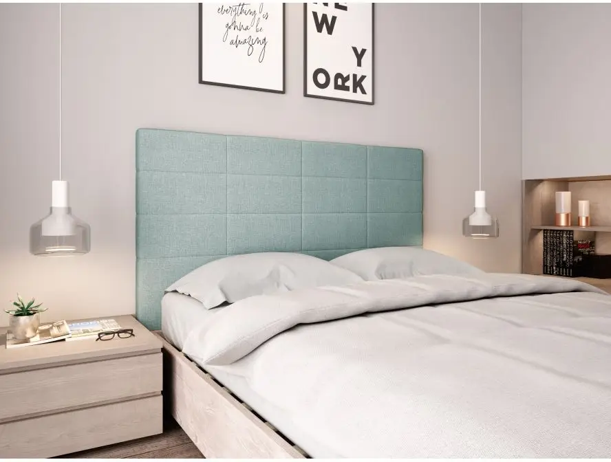 LORENA Tête de lit aspect quadrillé en tissu VERT D'EAU  140 cm – Image 2