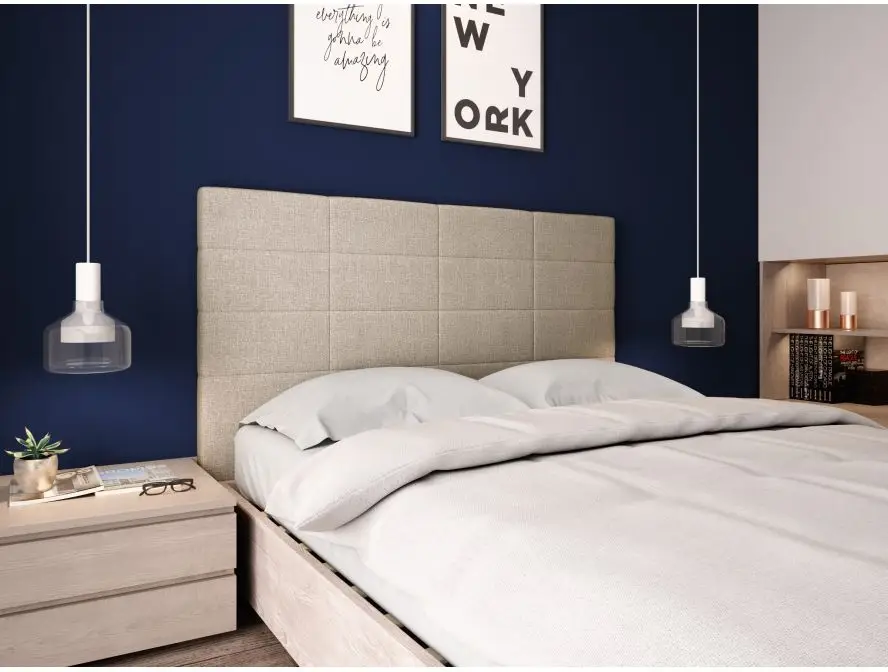 LORENA Tête de lit aspect quadrillé en tissu beige 160 cm – Image 2