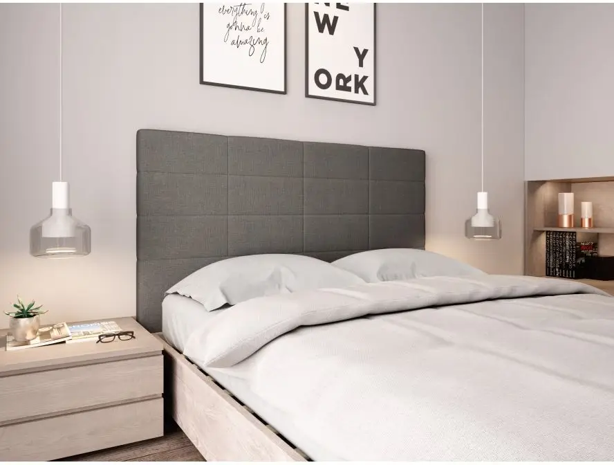 LORENA Tête de lit aspect quadrillé en tissu GRIS 160 cm – Image 2