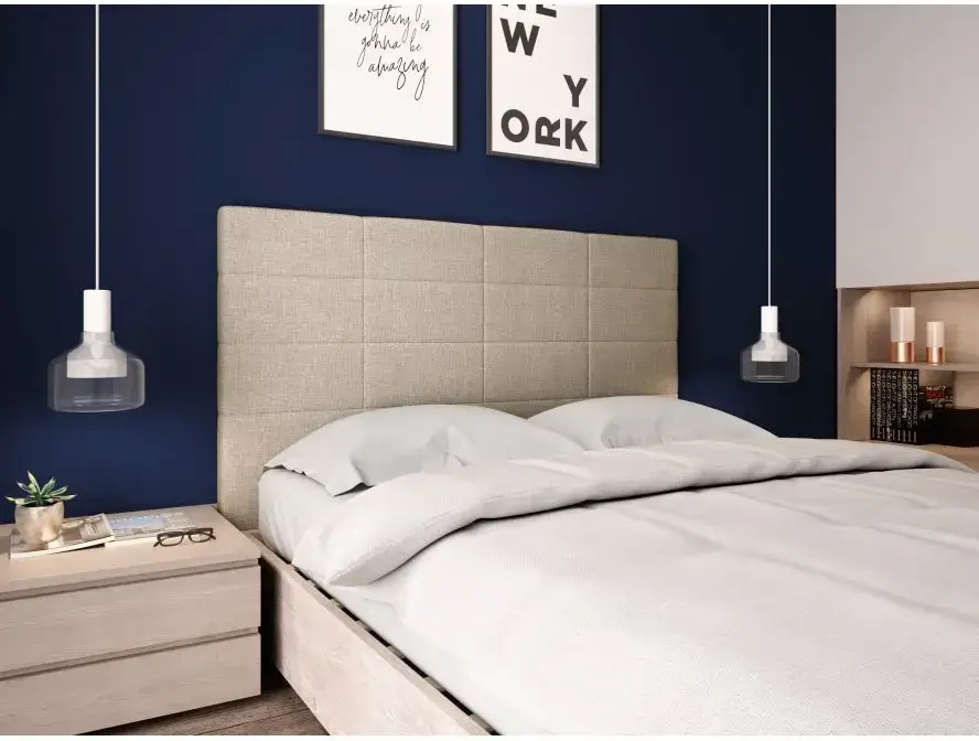 LORENA Tête de lit aspect quadrillé en tissu BEIGE  140 cm – Image 2