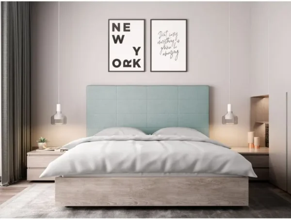 LORENA Tête de lit aspect quadrillé en tissu VERT D'EAU  140 cm – Image 3