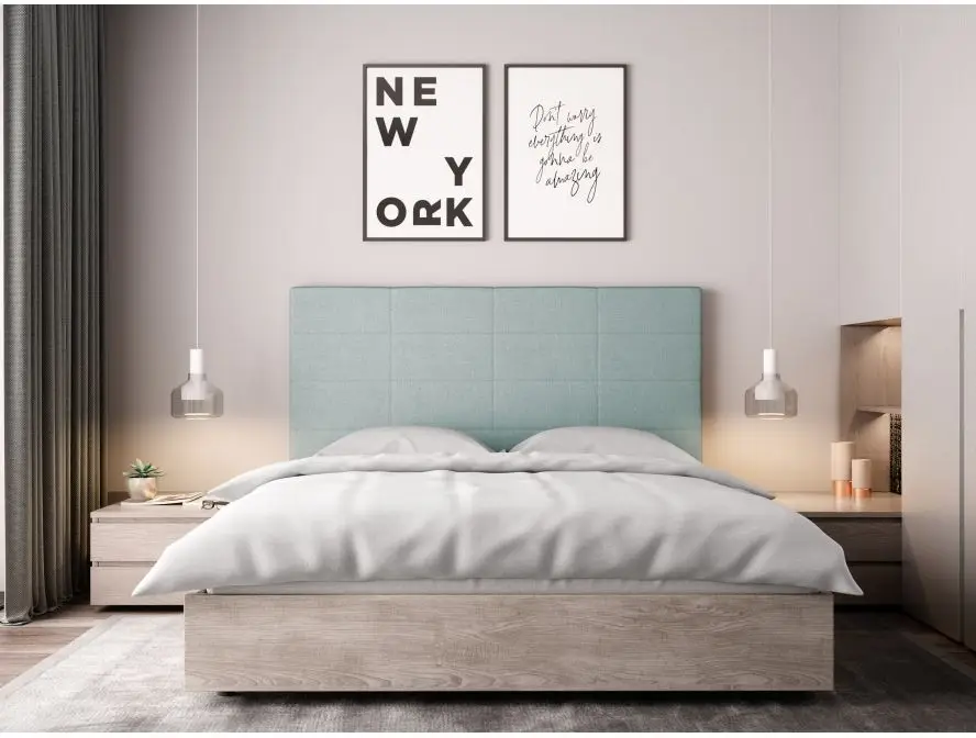 LORENA Tête de lit aspect quadrillé en tissu VERT D'EAU  140 cm – Image 3