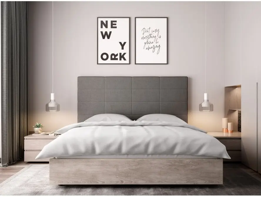 LORENA Tête de lit aspect quadrillé en tissu GRIS 160 cm – Image 3